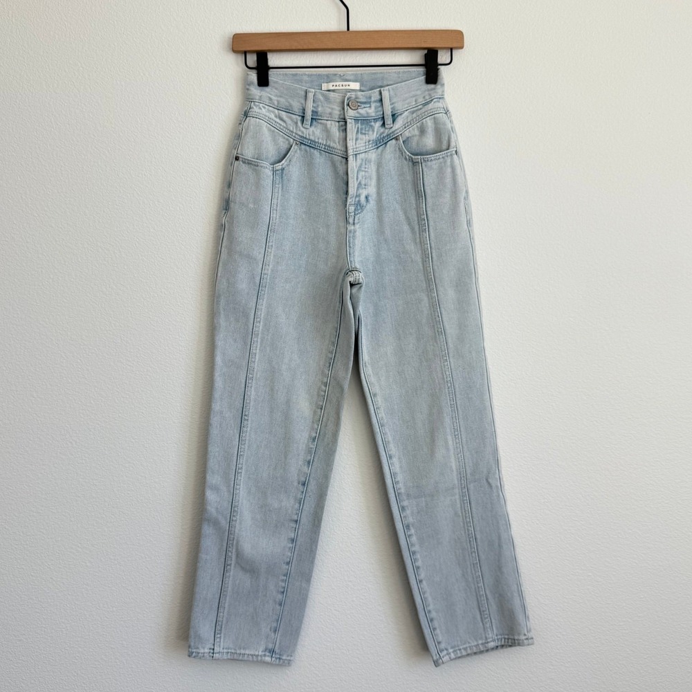 PacSun High Waisted Mom Jeans Light Wash Western V-Yoke Retro Boho Indie Sleaze